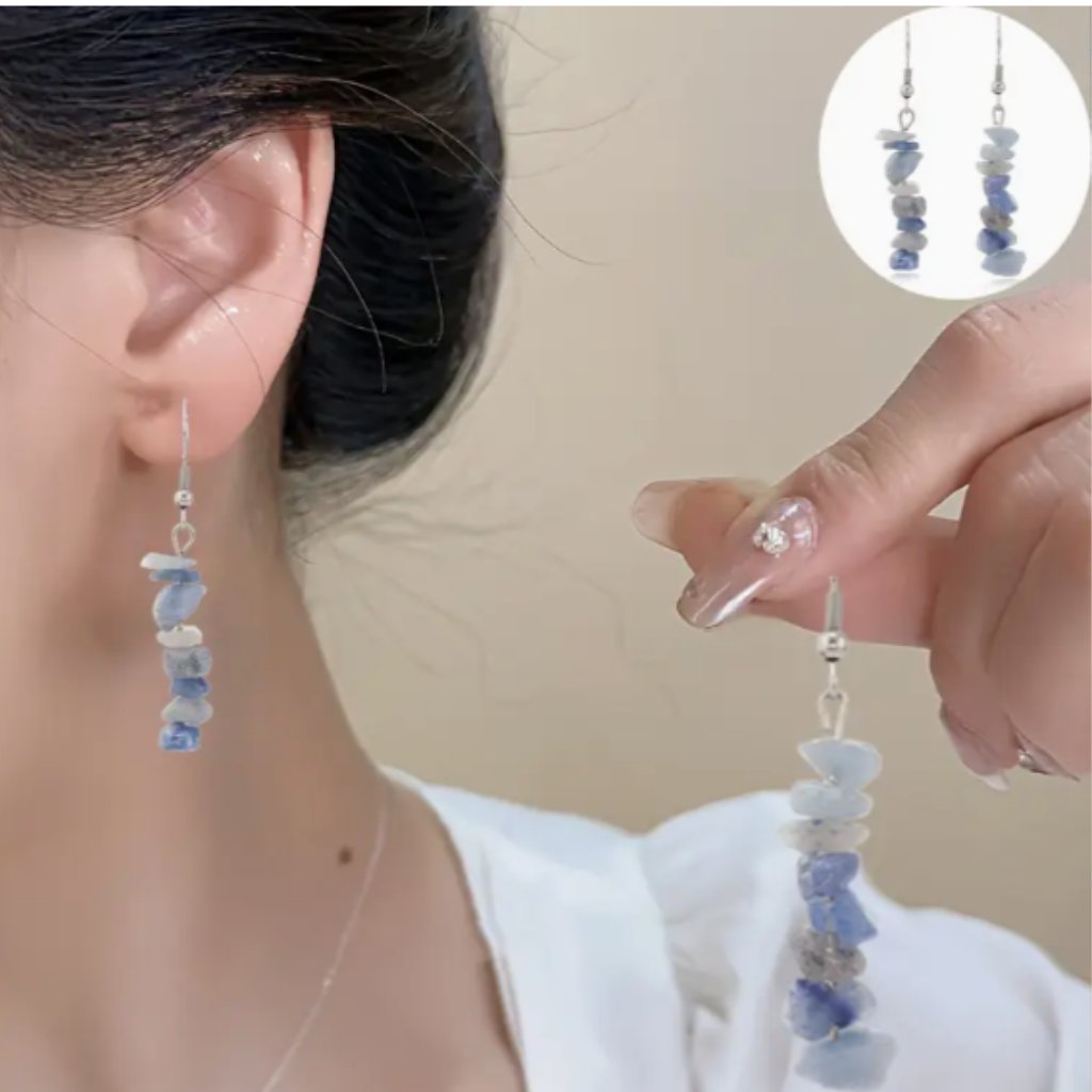 Stone Dangle Earrings In Blue Quicksand